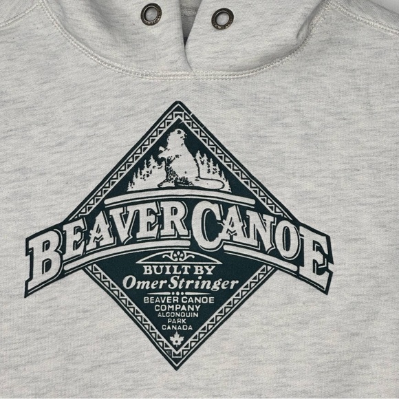 VTG Beaver Canoe Heathered White Pullover Hoodie Kids Size XL Kangaroo Pocket - Picture 3 of 11